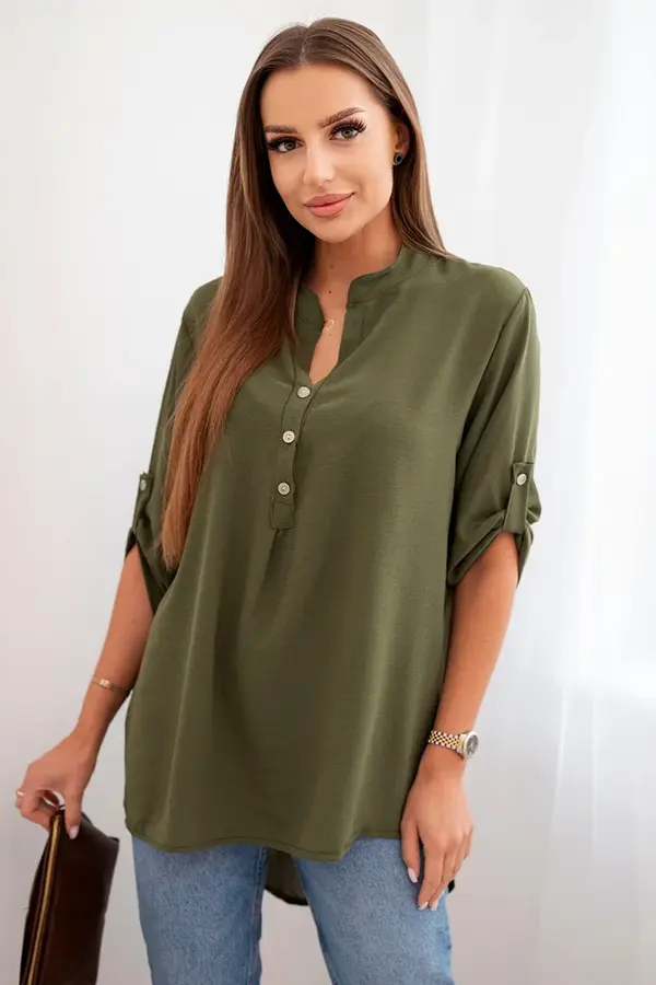 Kesi Włoski Kesi Włoski Blouse with a longer back khaki