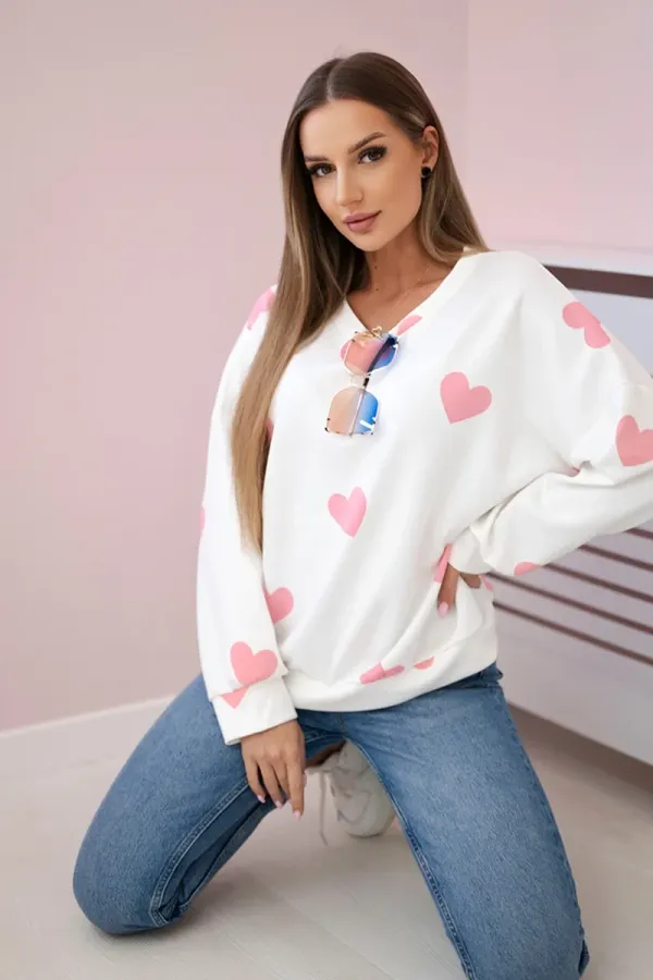 Kesi Włoski Kesi Włoski Butter sweatshirt with hearts print powder pink