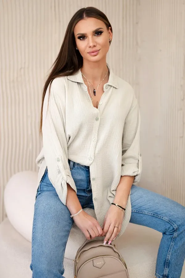 Kesi Włoski Kesi Włoski Cotton muslin shirt oversize dark beige