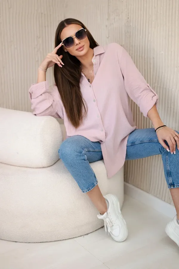 Kesi Włoski Kesi Włoski Cotton muslin shirt oversize dark powder pink