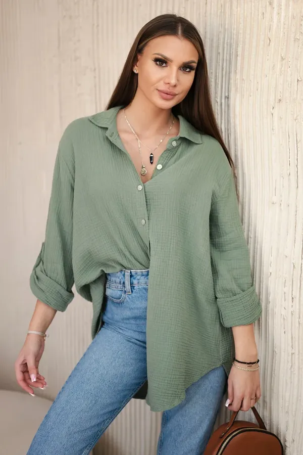 Kesi Włoski Kesi Włoski Cotton muslin shirt oversize khaki