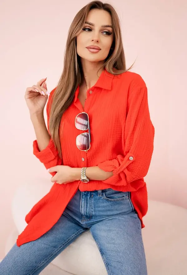 Kesi Włoski Kesi Włoski Cotton muslin shirt oversize red