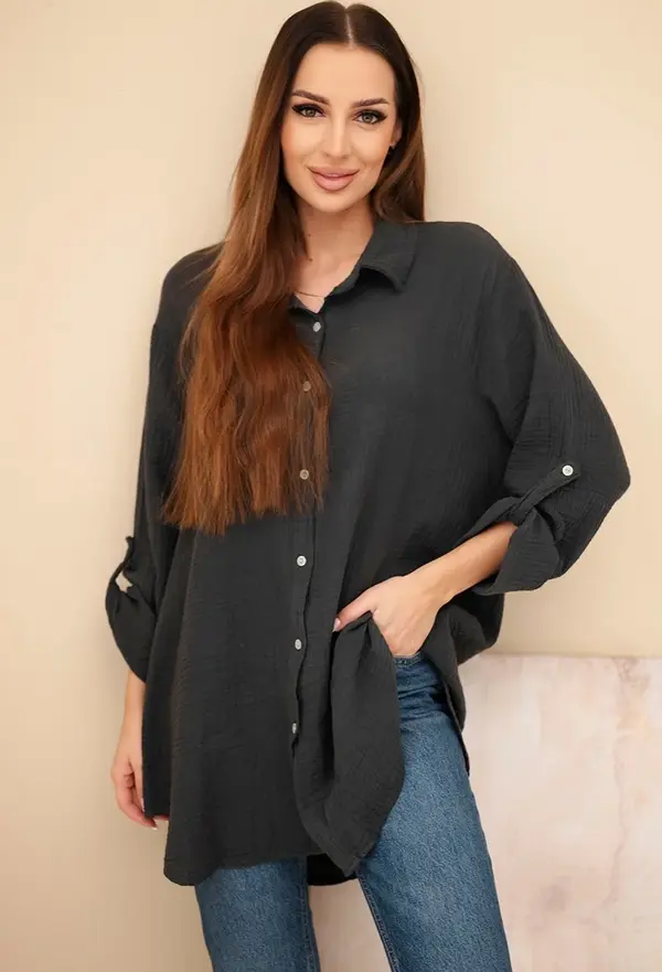 Kesi Włoski Kesi Włoski Cotton muslin shirt Plus Size graphite