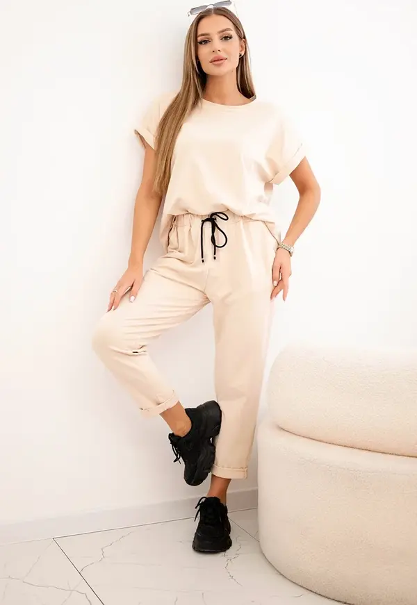 Kesi Włoski Kesi Włoski Cotton set blouse + trousers beige