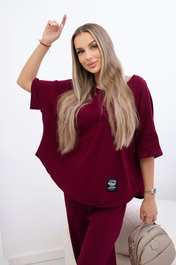 Kesi Włoski Kesi Włoski Cotton set blouse + trousers burgundy