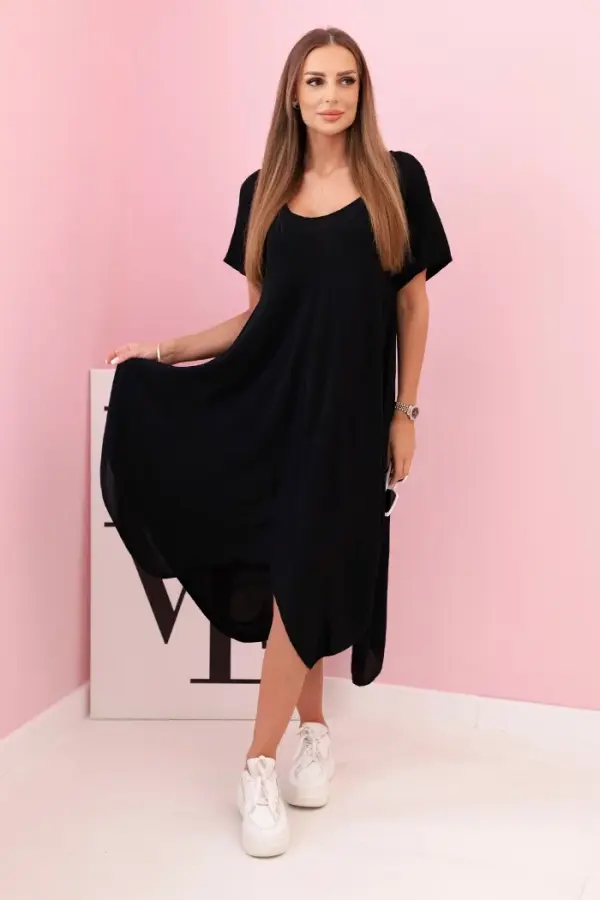 Kesi Włoski Kesi Włoski Damenkleid aus Viskose mit kurzen Ärmeln und ausgestelltem Saum black