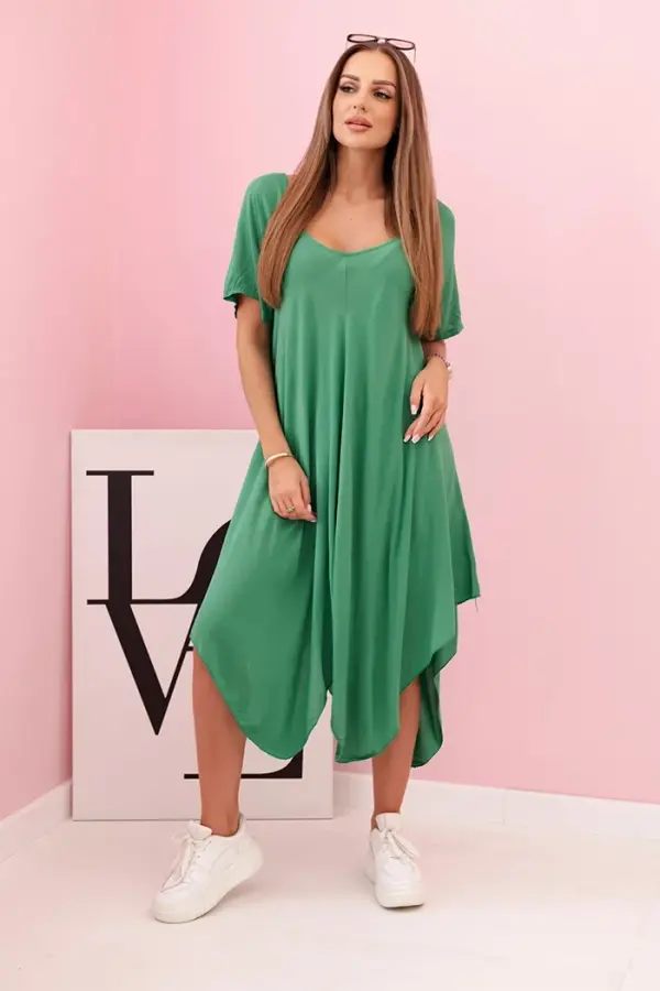 Kesi Włoski Kesi Włoski Damenkleid aus Viskose mit kurzen Ärmeln und ausgestelltem Saum green