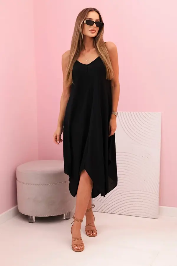 Kesi Włoski Kesi Włoski Dámské šaty s rozšířenými ramínky s asymetrickým lemem black