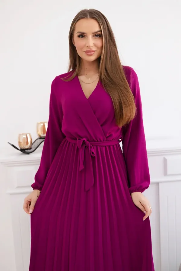 Kesi Włoski Kesi Włoski Dress tied with a pleated hem plum