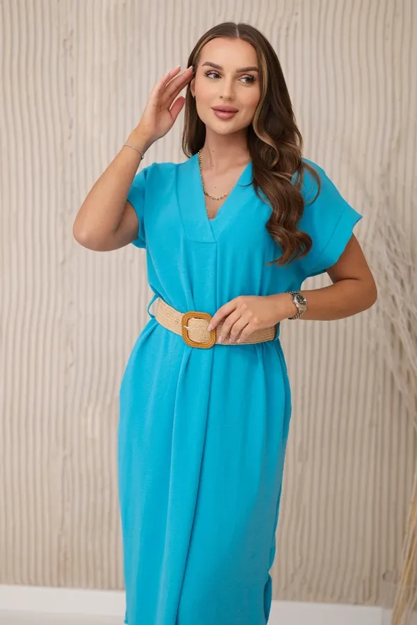 Kesi Włoski Kesi Włoski Dress with a decorative belt turquoise