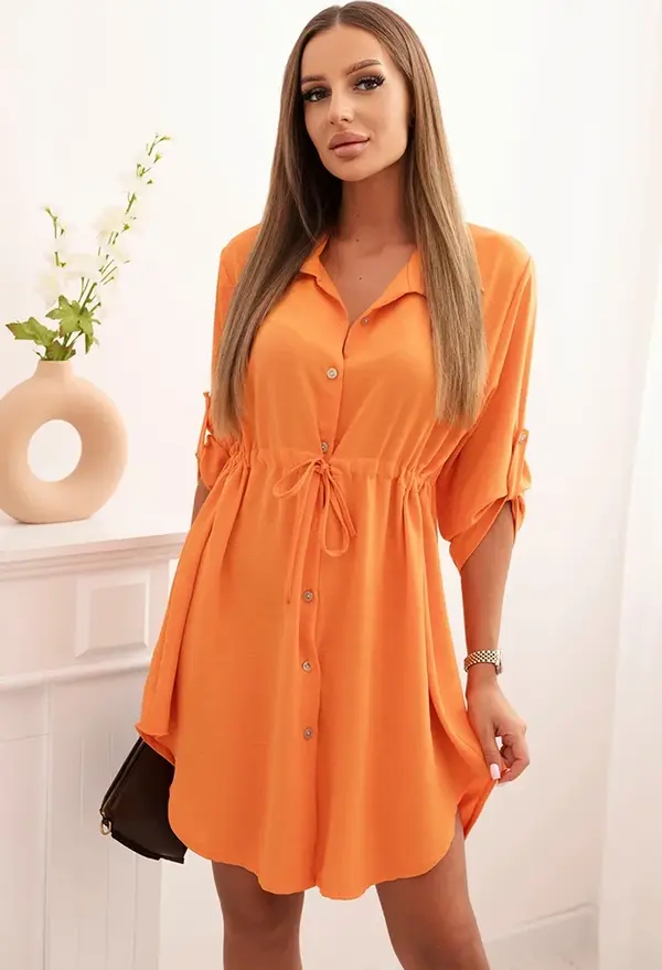 Kesi Włoski Kesi Włoski Dress with button closure and tie at the waist orange