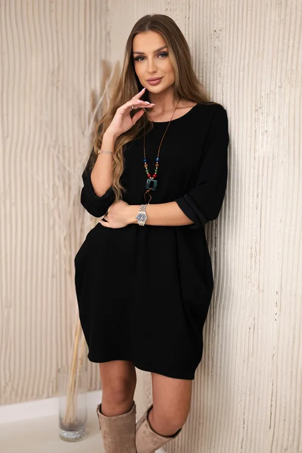 Kesi Włoski Kesi Włoski Dress with pendant buttery fabric black