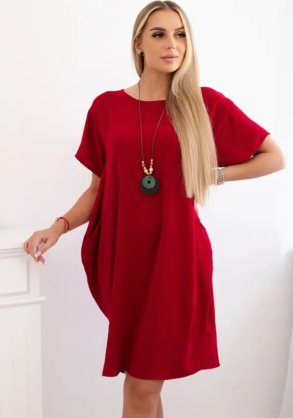 Kesi Włoski Kesi Włoski Dress with pockets and pendant burgundy