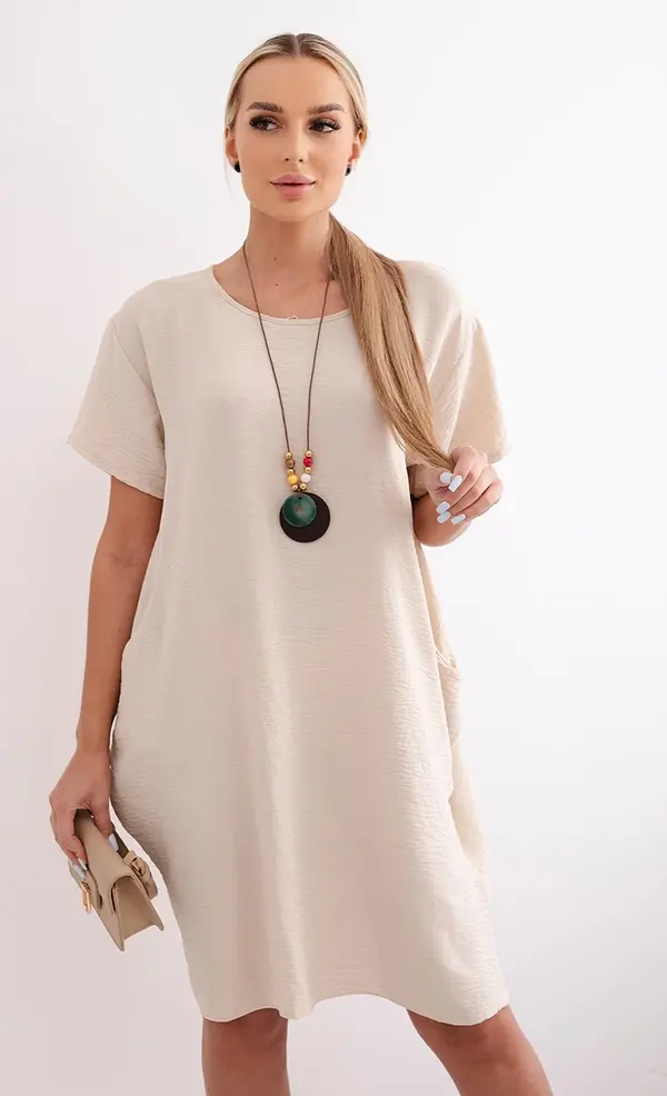 Kesi Włoski Kesi Włoski Dress with pockets and pendant dark beige