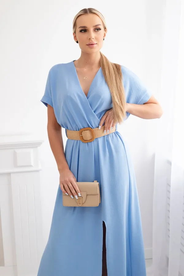 Kesi Włoski Kesi Włoski Long dress with a decorative belt blue