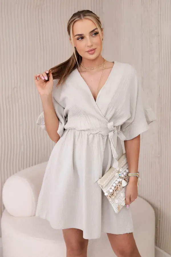 Kesi Włoski Kesi Włoski Muslin dress with waist dark beige