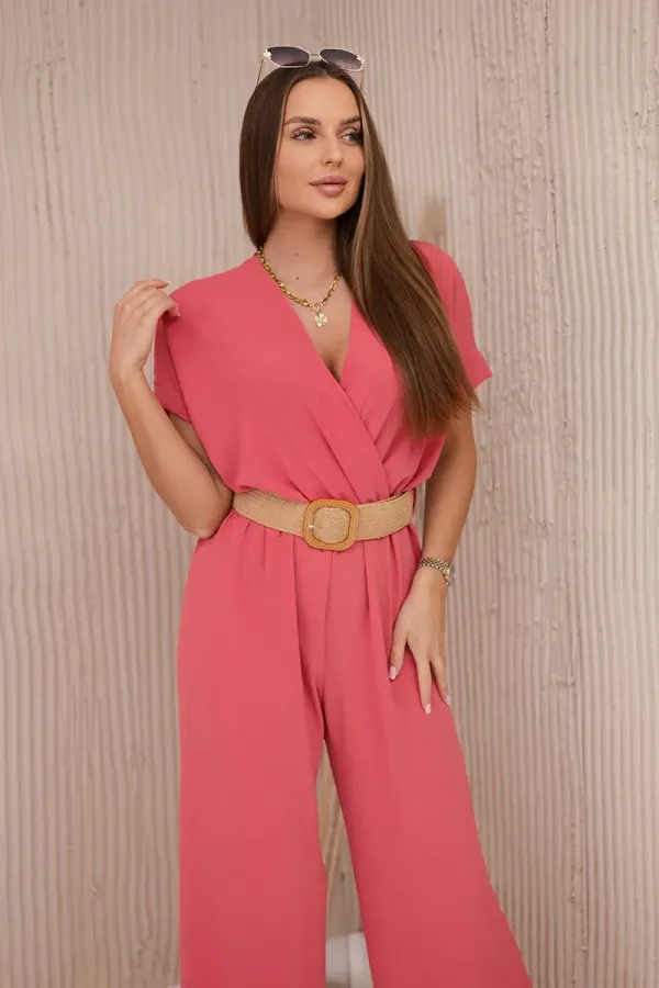 Kesi Włoski Kesi Włoski Overalls with a decorative belt at the waist coral