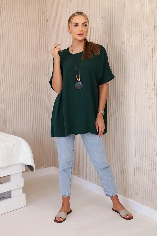 Kesi Włoski Kesi Włoski Oversized blouse with pendant dark green