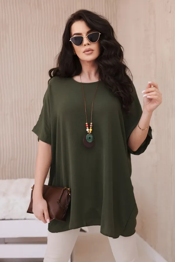 Kesi Włoski Kesi Włoski Oversized blouse with pendant khaki