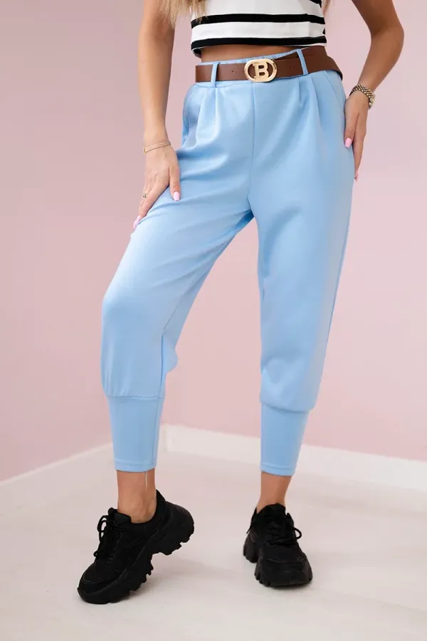 Kesi Włoski Kesi Włoski Pants with belt and pockets buttery-fabric blue