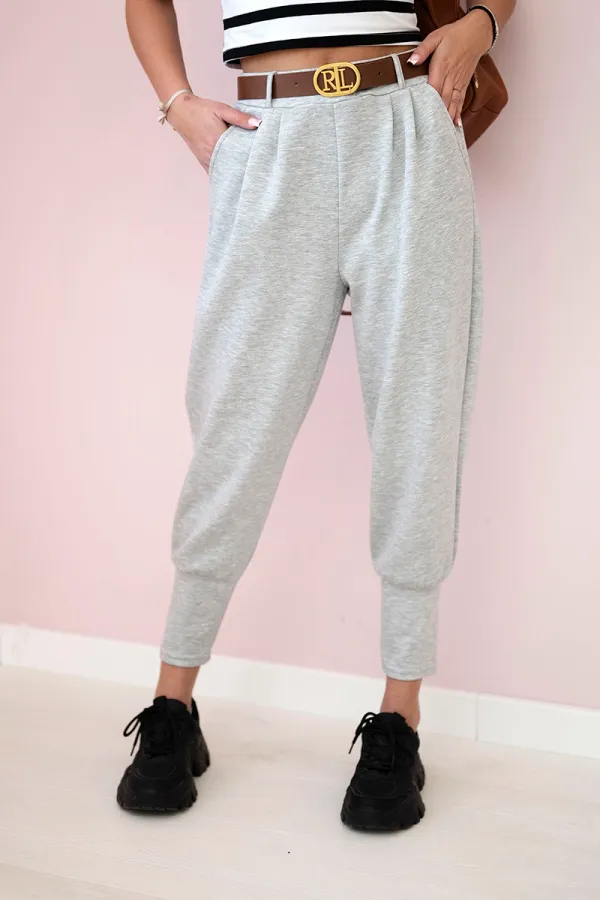 Kesi Włoski Kesi Włoski Pants with belt and pockets buttery-fabric Grey melange