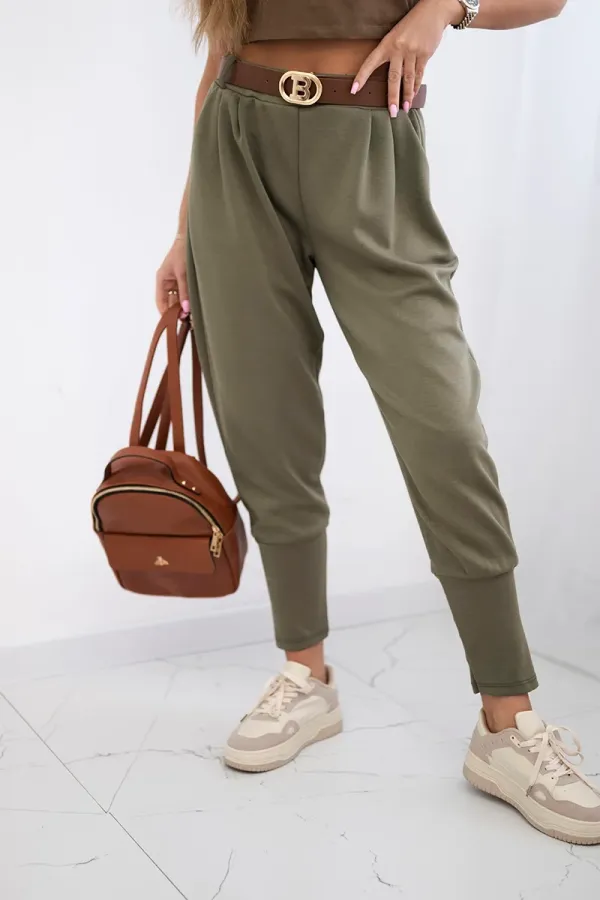 Kesi Włoski Kesi Włoski Pants with belt and pockets buttery-fabric light khaki