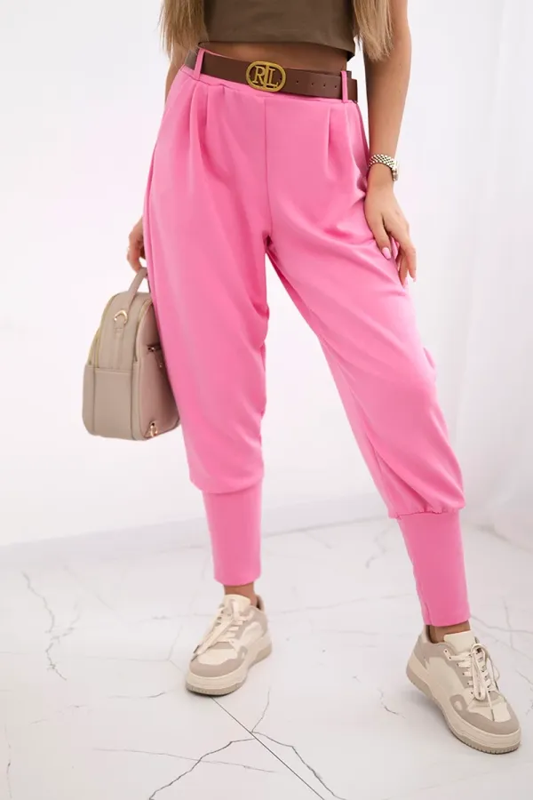 Kesi Włoski Kesi Włoski Pants with belt and pockets pink