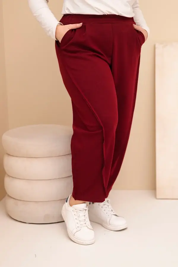 Kesi Włoski Kesi Włoski Plus Size loose-fit women's cotton pants high-waisted burgundy
