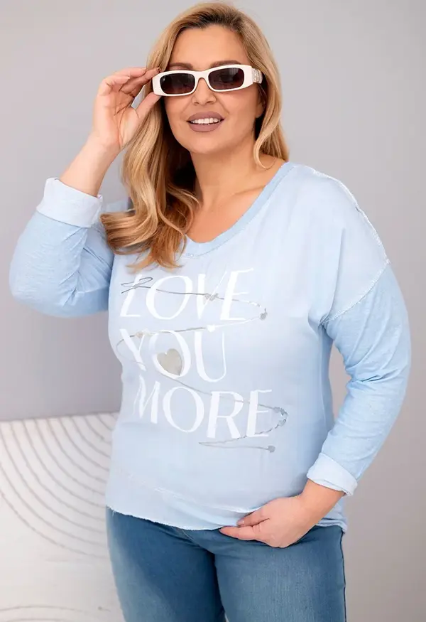 Kesi Włoski Kesi Włoski Plus Size women's blouse distressed with the text Love You More blue