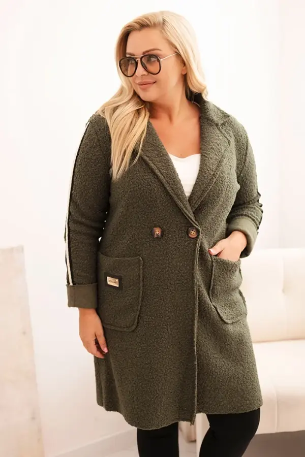 Kesi Włoski Kesi Włoski Plus Size women's coat made of faux sheepskin with pockets khaki