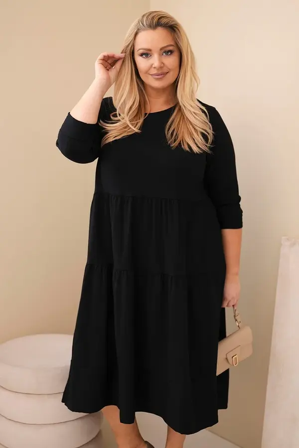 Kesi Włoski Kesi Włoski Plus Size women's cotton dress with frills and rolled-up sleeves black