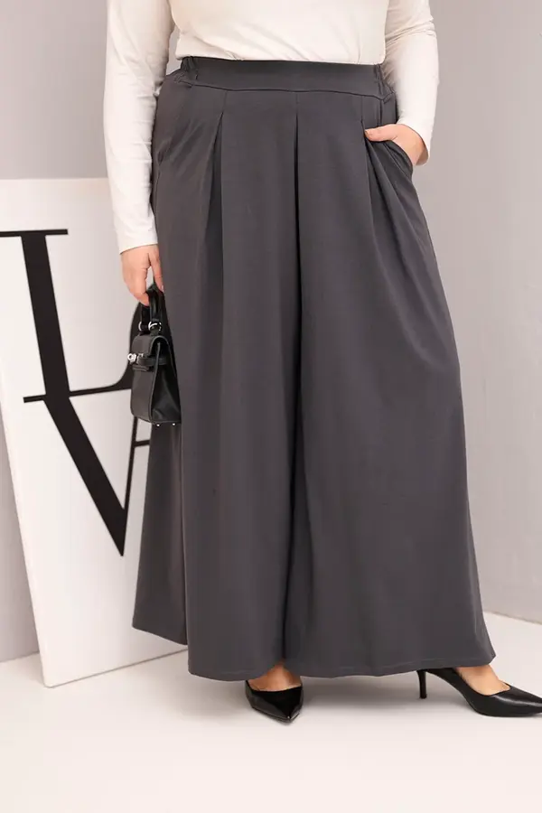 Kesi Włoski Kesi Włoski Plus Size women's cotton pants with wide legs and loose fit graphite