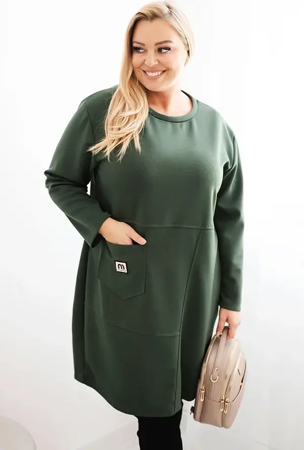 Kesi Włoski Kesi Włoski Plus Size women's dress butter with a pocket and 3/4 sleeve khaki