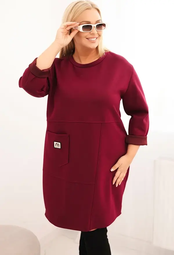 Kesi Włoski Kesi Włoski Plus Size women's dress butter with a pocket and 3/4 sleeve plum