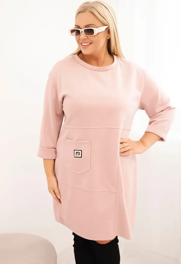 Kesi Włoski Kesi Włoski Plus Size women's dress butter with pocket and 3/4 sleeve powder pink
