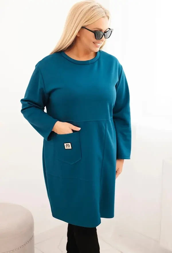 Kesi Włoski Kesi Włoski Plus Size women's dress butter with pocket and 3/4 sleeve sea green