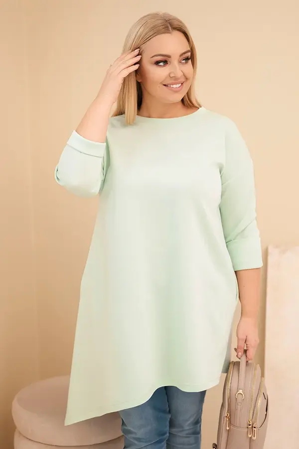 Kesi Włoski Kesi Włoski Plus Size women's dress made of viscose with a loose fit and long sleeves mint