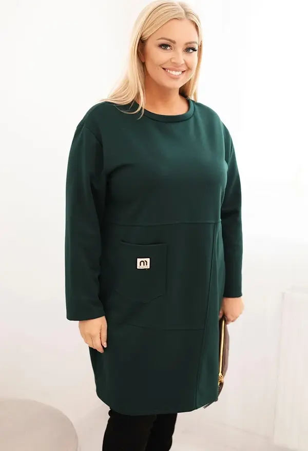 Kesi Włoski Kesi Włoski Plus Size women's dress with a pocket and 3/4 sleeve butter dark green