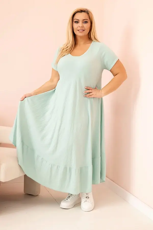 Kesi Włoski Kesi Włoski Plus size women's dress with short sleeves and ruffle made of light viscose mint