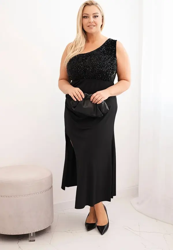 Kesi Włoski Kesi Włoski Plus Size women's evening dress one-shoulder black