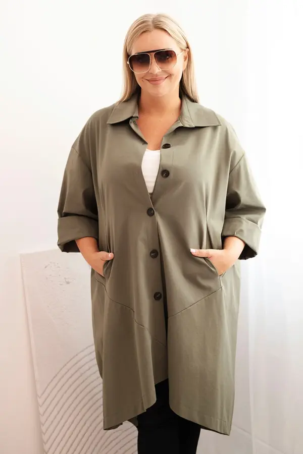Kesi Włoski Kesi Włoski Plus Size women's Punto cardigan with cotton and buttons khaki