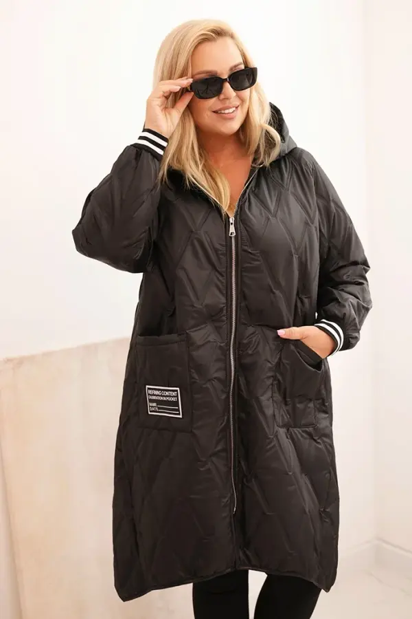 Kesi Włoski Kesi Włoski Plus Size women's quilted jacket with a hood and sporty cuffs black