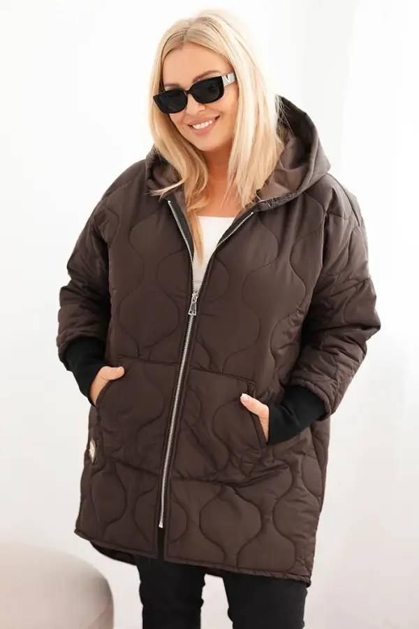 Kesi Włoski Kesi Włoski Plus Size women's quilted jacket with a hood brown