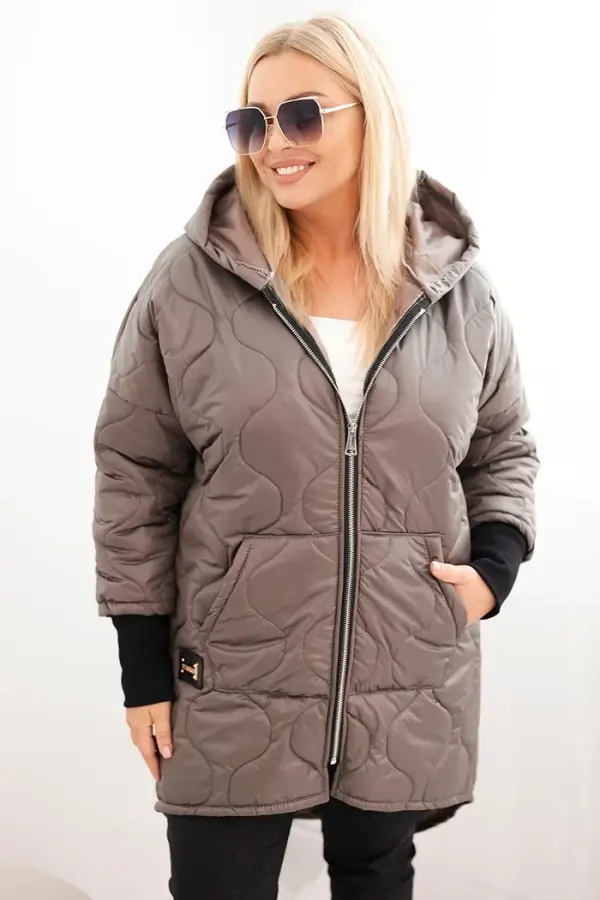 Kesi Włoski Kesi Włoski Plus Size women's quilted jacket with a hood fango