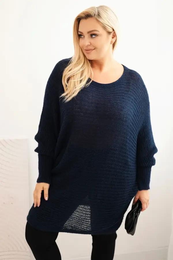 Kesi Włoski Kesi Włoski Plus Size women's sweater with mohair poncho navy blue