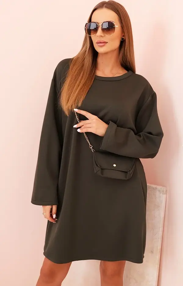 Kesi Włoski Kesi Włoski Plus Size women's viscose dress with a chain bag khaki