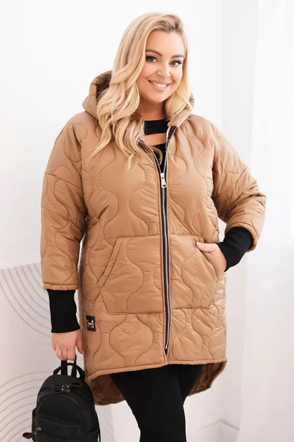 Kesi Włoski Kesi Włoski Plus Size women's winter quilted jacket with a hood camel