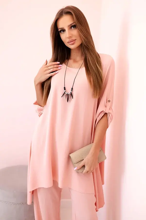 Kesi Włoski Kesi Włoski Set of blouse + pants with pendant dark powder pink