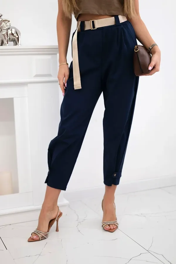 Kesi Włoski Kesi Włoski Summer Punto trousers with leg closure navy blue