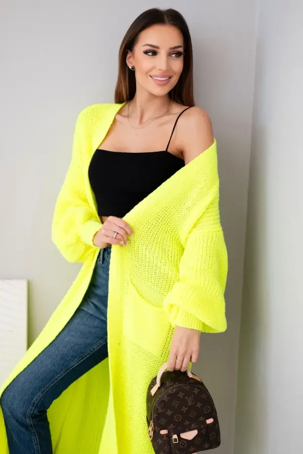 Kesi Włoski Kesi Włoski Sweater long cardigan yellow neon